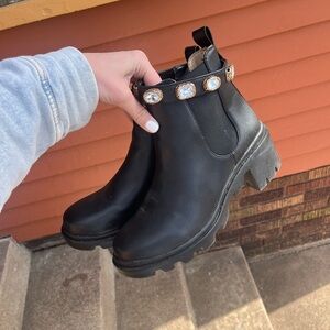 Black Ankle Boots with Embellished Strap